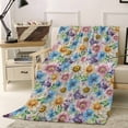 thumbnail image 3 of Fleece Blanket Retro Flowers Daisy Blankets, Soft Cozy Warm Flannel Throw Blanket, Blue Pink Yellow Floral Art Blanket for Bed Couch Sofa,40x60In, 3 of 9