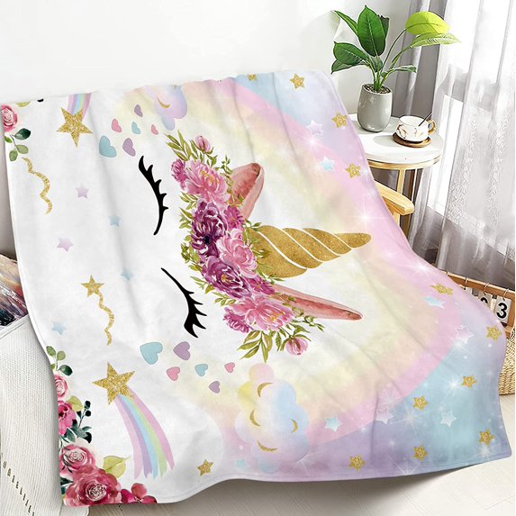Unicorn Blanket Unicorn Gifts for Girls Teens Women Birthday Unicorn Gifts Rainbow Unicorn Throw Blanket Smiling Soft Blanket Unicorn Bedroom Decor Girls Blanket for Couch Bed Travel, 50\\