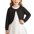 thumbnail image 2 of FAVIPT Girl Cardigan Sweaters Lace Trim Ruffled Long Sleeve Crewneck Bolero Shrug Casual Cute Knitted Button Cropped Jacket Black,6 Years, 2 of 9