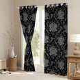 thumbnail image 3 of Feelyou Rose Floral Blackout Curtains Set of 2 (52x84 Each), Black Damask Window Curtains, 3 of 6