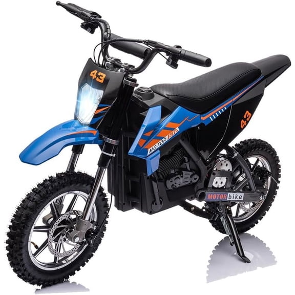 Kids Ride on Off-Road Motorcycle with LED Headlight, Leather Seat,Front Back Brake, 36V Kids Electric Dirt Motorcycle, for Kids Ages 14 (Below 175lb) Blue Brushed Motors