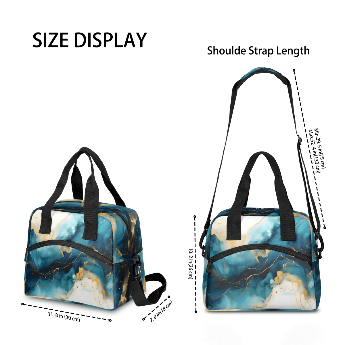 Herdesigns Dark Blue Marble Insulated Lunch Bag for Women Men Adults Large Reusable Lunch Box Leakproof Portable Cooler Tote Bags with Adjustable Shoulder Strap