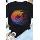 thumbnail image 3 of ABPHQTO Camiseta de manga corta con estampado gráfico de puesta de sol en la playa negra para mujer, 3 of 5
