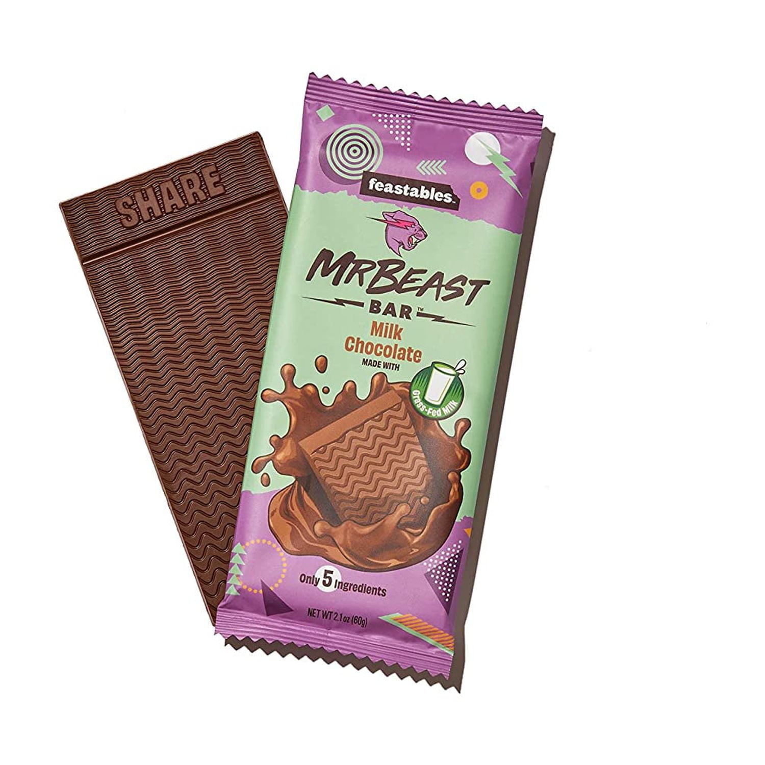 Feastables MrBeast Milk Chocolate Bars, 2.1 oz (60g), 10 Pack