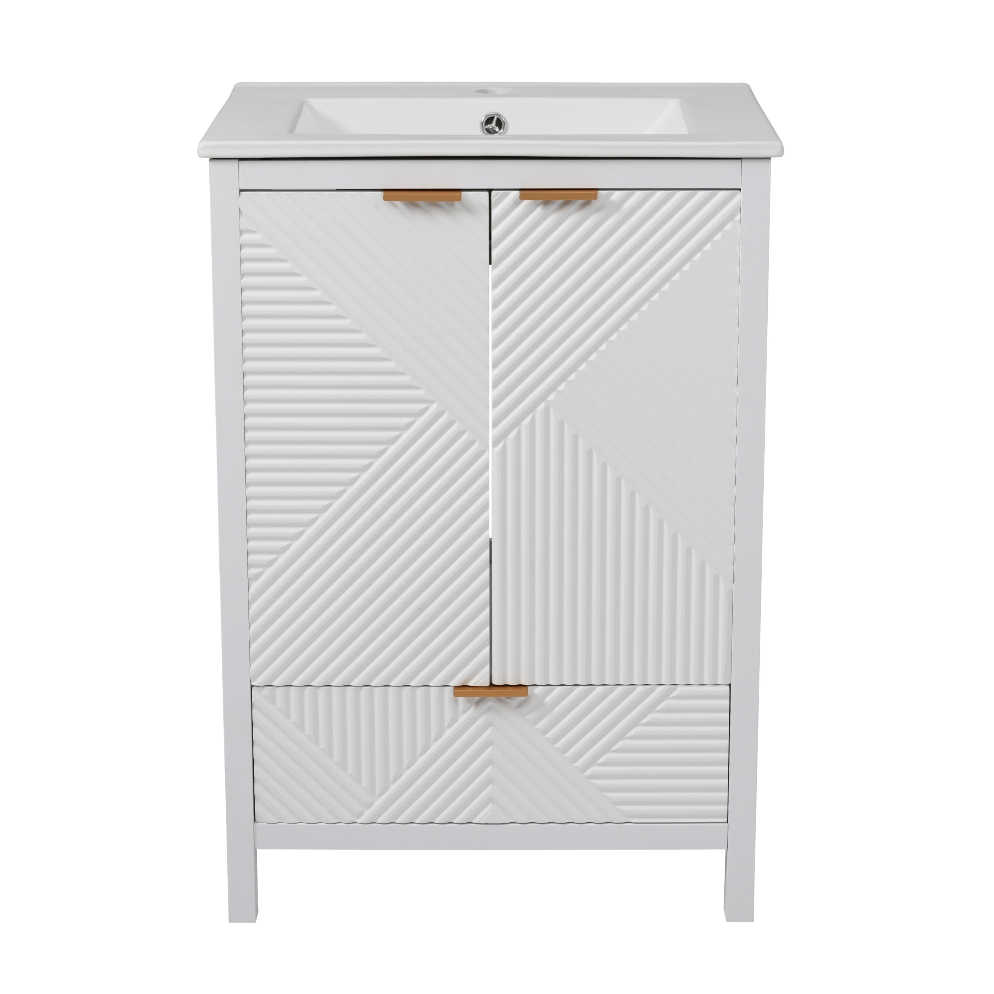 24" Bathroom Vanities with Sink Combo, Modern Wood Bathroom Storage Cabinet w/a Drawer, Textured Door Panels, Soft Close Hinges, White