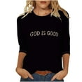 thumbnail image 3 of QIUOMBBP 3/4 Length Sleeve Womens Tops Cute Graphic Print Pullover Sweaters Casual Crew Neck Sweatshirts, Black, S, 3 of 5