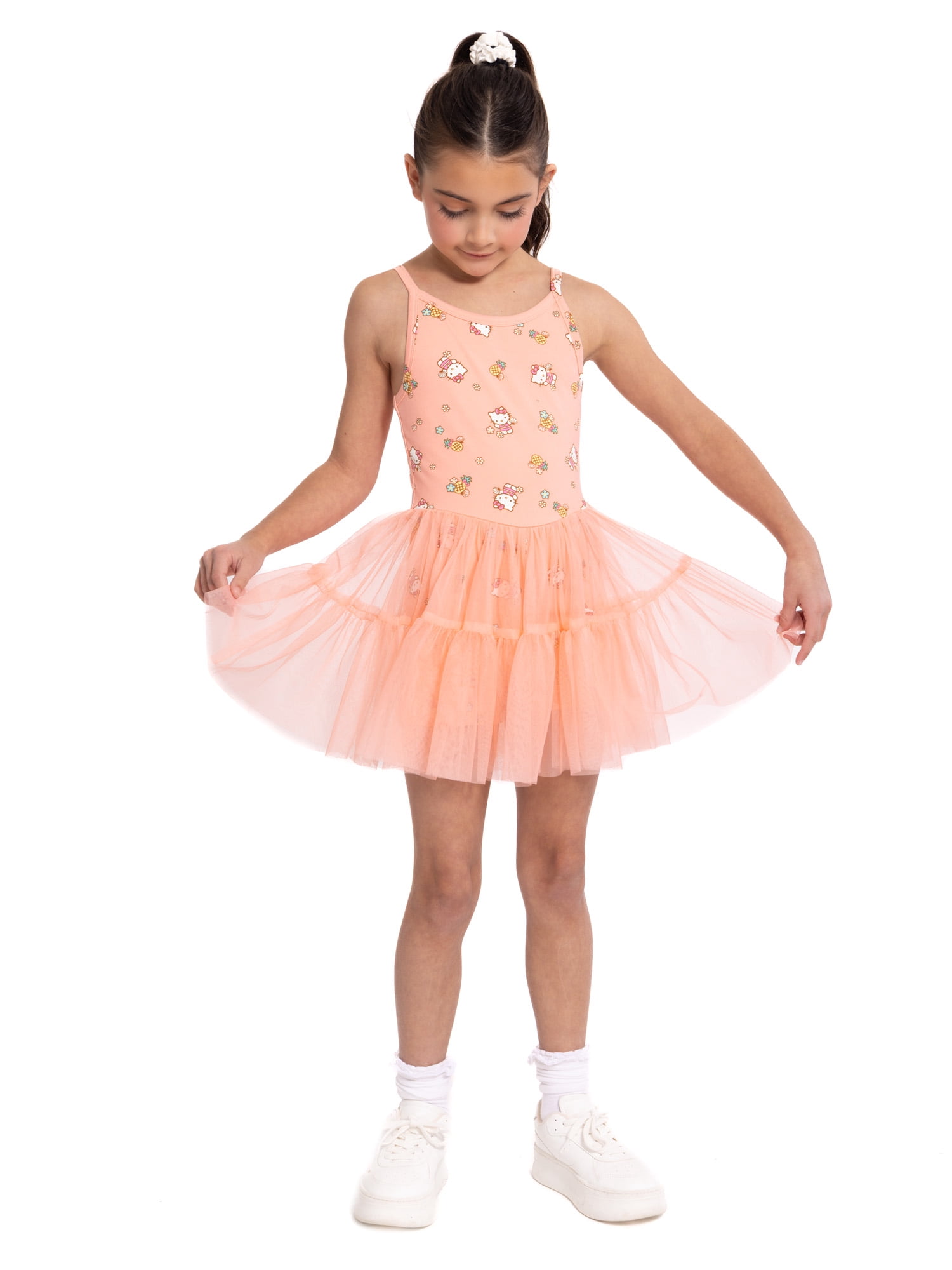 Hello Kitty Girls Sleeveless Allover Print Tulle Romper, Sizes 4-12