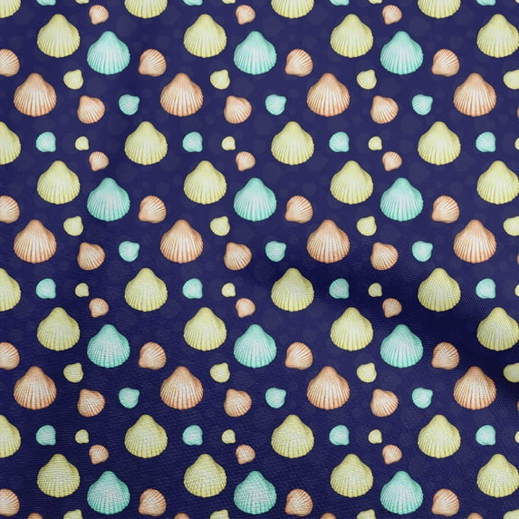 oneOone Cotton Flex Dark Blue Fabric Ocean Watercolor Sea Cockle Shell Quilting Supplies Print Sewing Fabric By The Yard 40 Inch Wide