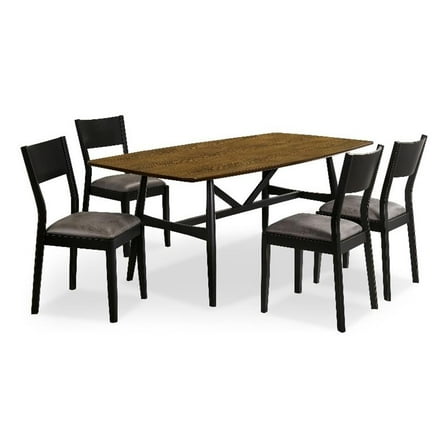 Furniture of America Kapok Solid Wood 5-Piece Dining Table Set in Oak and Black