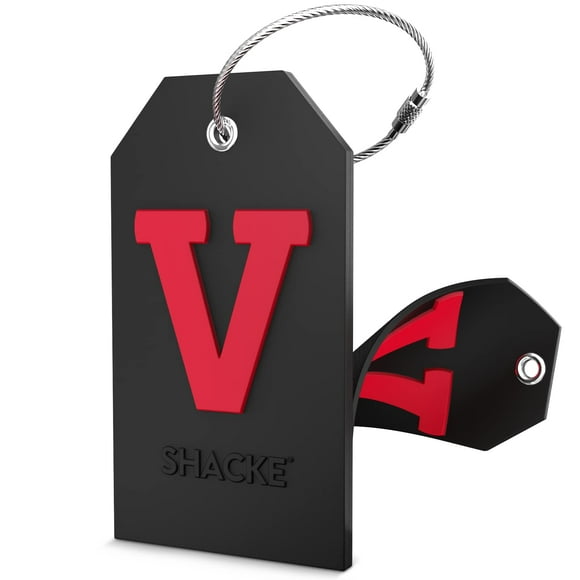 Initial Luggage Tag with Full Privacy Cover and Stainless Steel Loop (Black) (V)