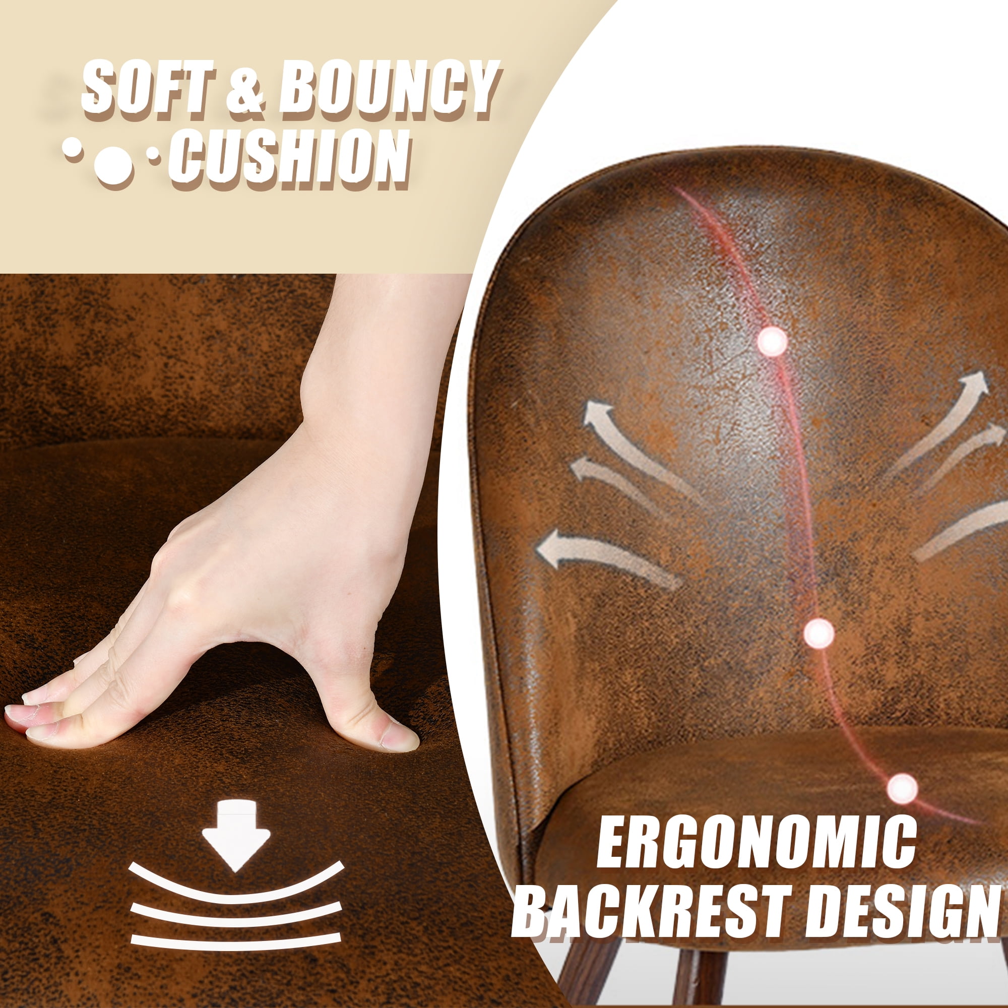 Homy Casa Set of 2 Modern Fabric Dining Chairs with Walnut Finish Metal Legs for Kitchen, Dining Room, and Breakfast Nook