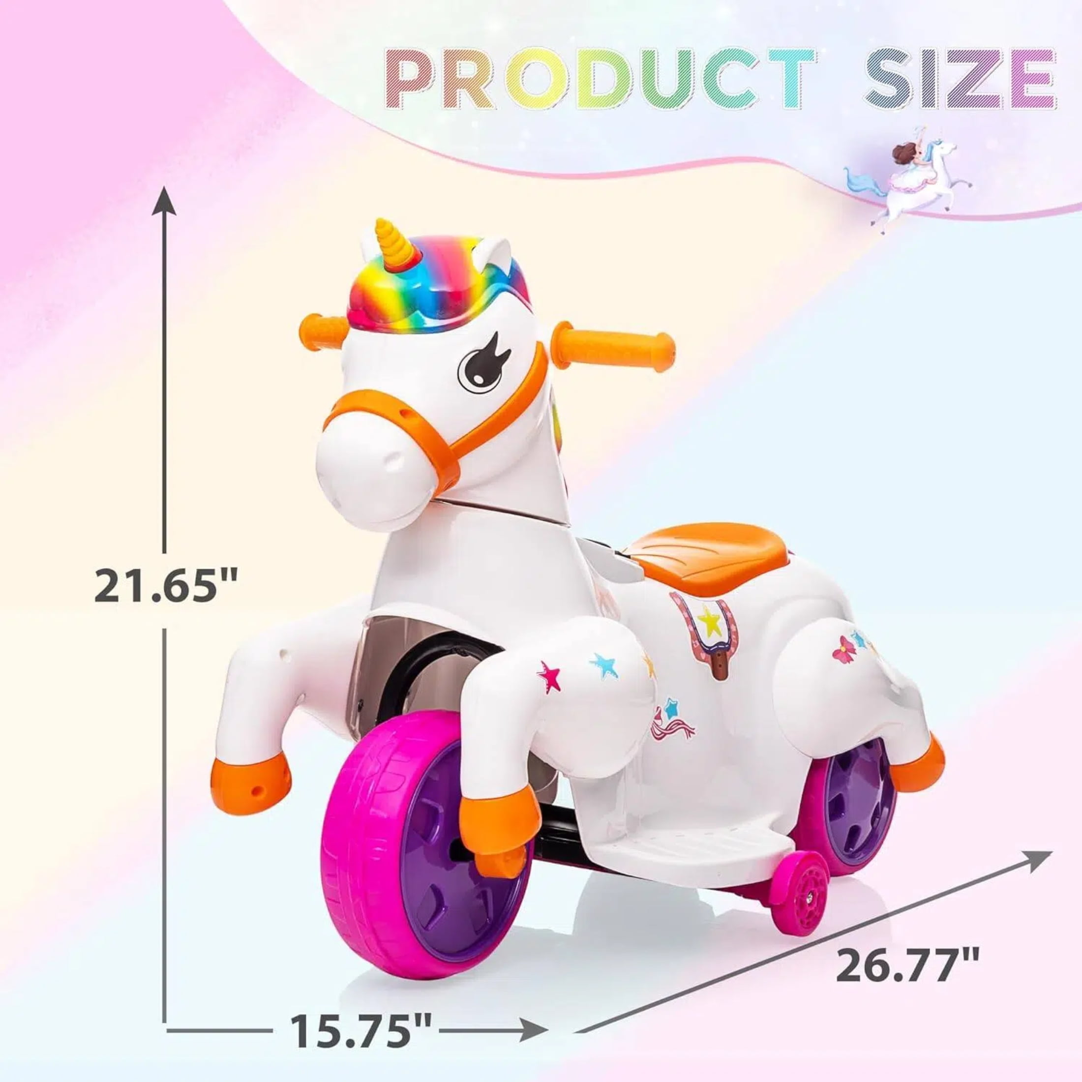 TRANSLINK 12V Unicorn Ride on Car Toys Music Up and Down Pony Electric Car for Kids Xmas Birthday Gifts Present Boys Girls Toys Ages 2-6