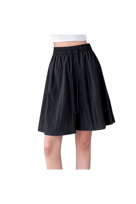 Culottes Shorts for Women High Waist Drawstring Shorts Flowy Wide Leg Pleated Casual Shorts with Pockets