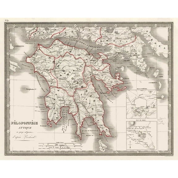 Historic Map - Greece Peloponnesus Peninsula - Monin 1839 - 28.77 x 23 - Vintage Wall Art