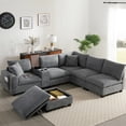 thumbnail image 3 of 139'' U-Shaped Modular Sectional Sofa, Oversized Corduroy Couch with Console, USB Charger, Cup Holders, Movable Ottoman, Storage Pockets, Wide Seat 6-Seat Sofa for Living Room,Gray, 3 of 16