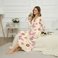 thumbnail image 3 of FUIALDOLG Winter Nightgowns for Women Long Sleeve Pink Butterfly Cherry Print Button Down Long Warm Nightdress Soft Sleepwear Night Gown Comfy Loungewear, 4XL, 3 of 6