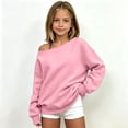 thumbnail image 2 of lnmuld Girls Long Sleeve Off Shoulder Sweatshirt, Solid, Soft Stretchy Loose Fit Casual Spring Fall Everyday Wear Top Size:3-4 Years, 2 of 5