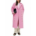 thumbnail image 2 of Women Double Breasted Long Trench Coat Windproof Lapel Casual Fall Overcoat, 2 of 5