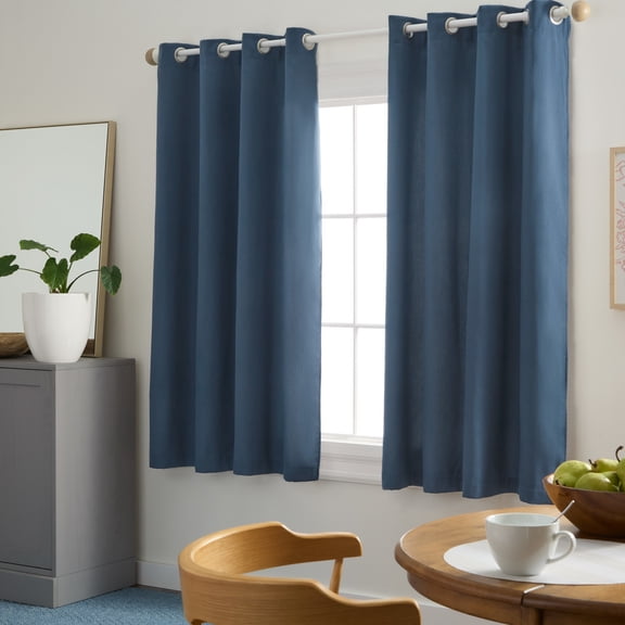 Open Box TOWN & COUNTRY BASICS Bertram Solid Linen Texture Indoor Curtains, Room Darkening with Energy Efficient Lining, Grommet Top, 2-Pack Set, Navy Blue, 50"x63"