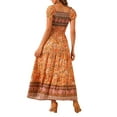 thumbnail image 3 of Vestido Boho de Mujer Inspire Chic con Mangas Cortas Abullonadas y Hombros Descubiertos, Estampado Floral, Maxi Vestido de Verano, Naranja L, 3 of 6