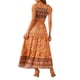 thumbnail image 3 of Vestido Boho de Mujer Inspire Chic con Mangas Cortas Abullonadas, Off-Shoulder, Floral, Smocked, Maxi, Naranja, XL, 3 of 6