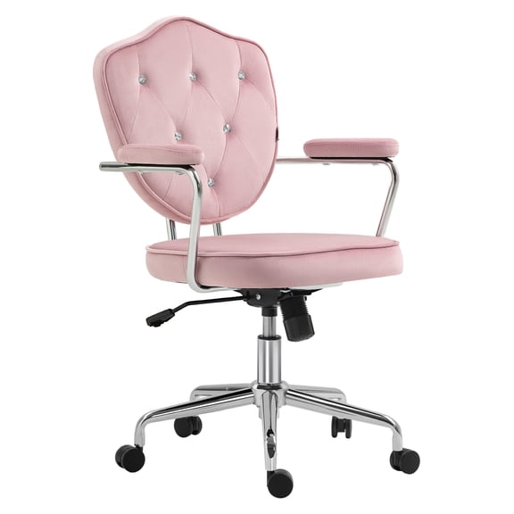 Cute Home Office Chair, Computer Desk Chair with Button Tufted -Feel Fabric, Swivel Vanity Chair, Pink