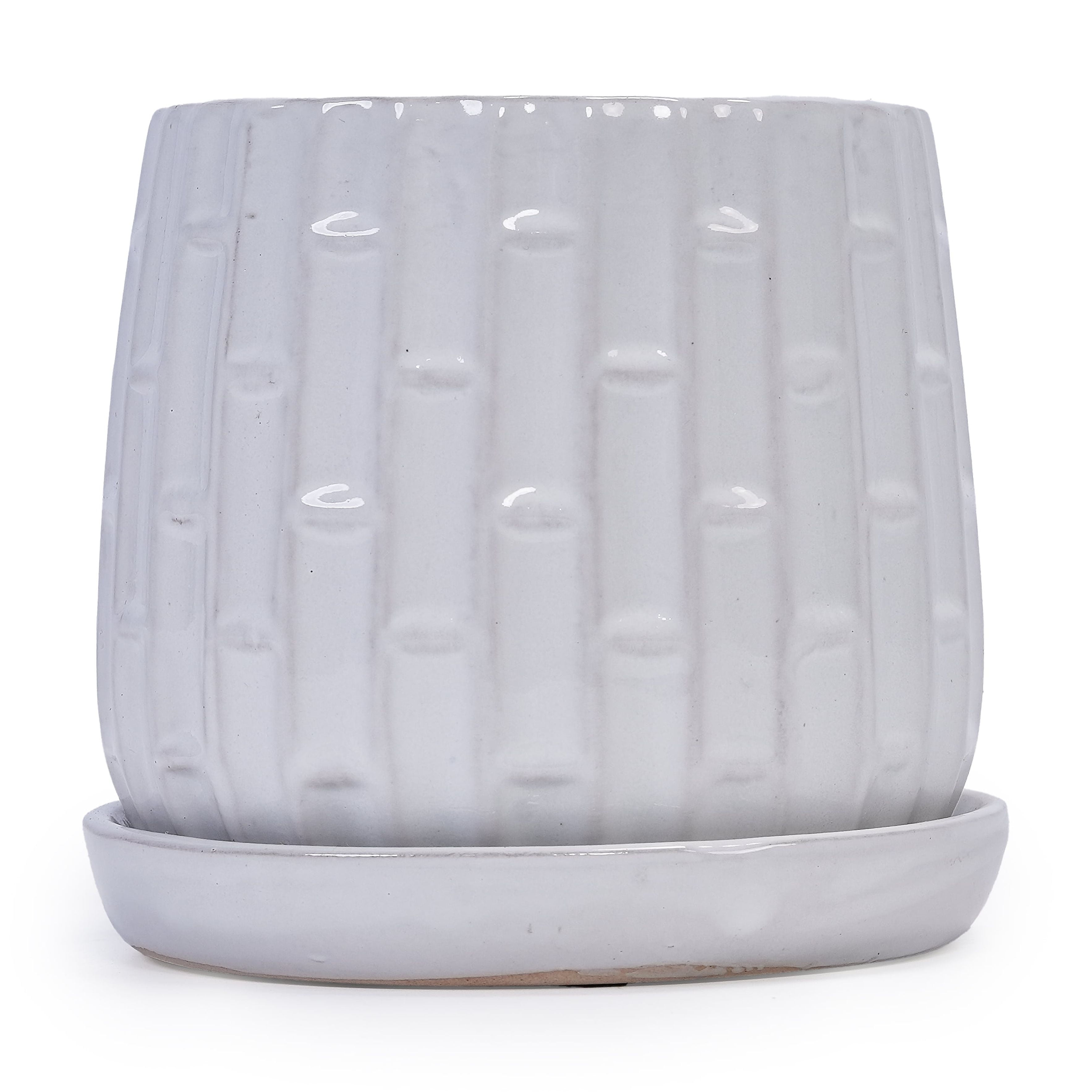 White Ceramic Planters 2-Pack with Drainage, 7" Modern Planters for Indoor Outdoor Use - All-Weather Garden Planters for Patio Windowsill Decor