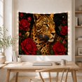 thumbnail image 5 of Spotted Big Cat with Red Roses Against a Black Background, Romantic Gothic for Wildlife Lovers, Feline Portrait Wall Art, Housewarming Gift, Tapestry Wall Hanging for Living Room and Bedroom, 5 of 7