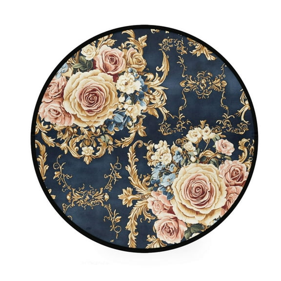 BZSMCE Round Decorative Floor Mat Floral Ornate Pattern 36.2IN