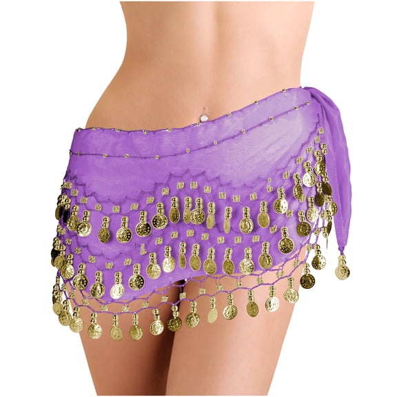 Women's Belly Dance Hip Scarf with Sequin Sparkly Fringe Belt Performance Skirt Hip Wrap Purple One Size