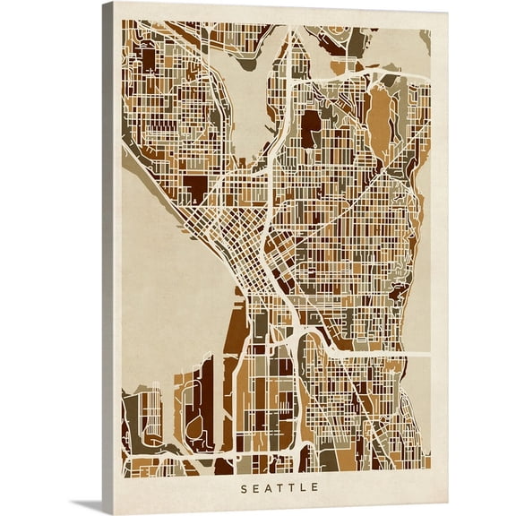 Great BIG Canvas | Michael Tompsett Premium Thick-Wrap Canvas entitled Seattle Washington Street Map