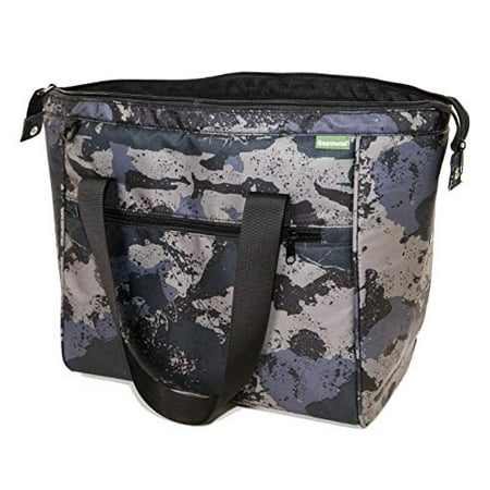 Drawstring Beach Carry Tote - Large Insulated Grocery Shopping Bag with Removable Lining Camo Print Converts to a Handbag Carry Tote Adjustable Shoulder Strap For Grocery, Picnics, Beach