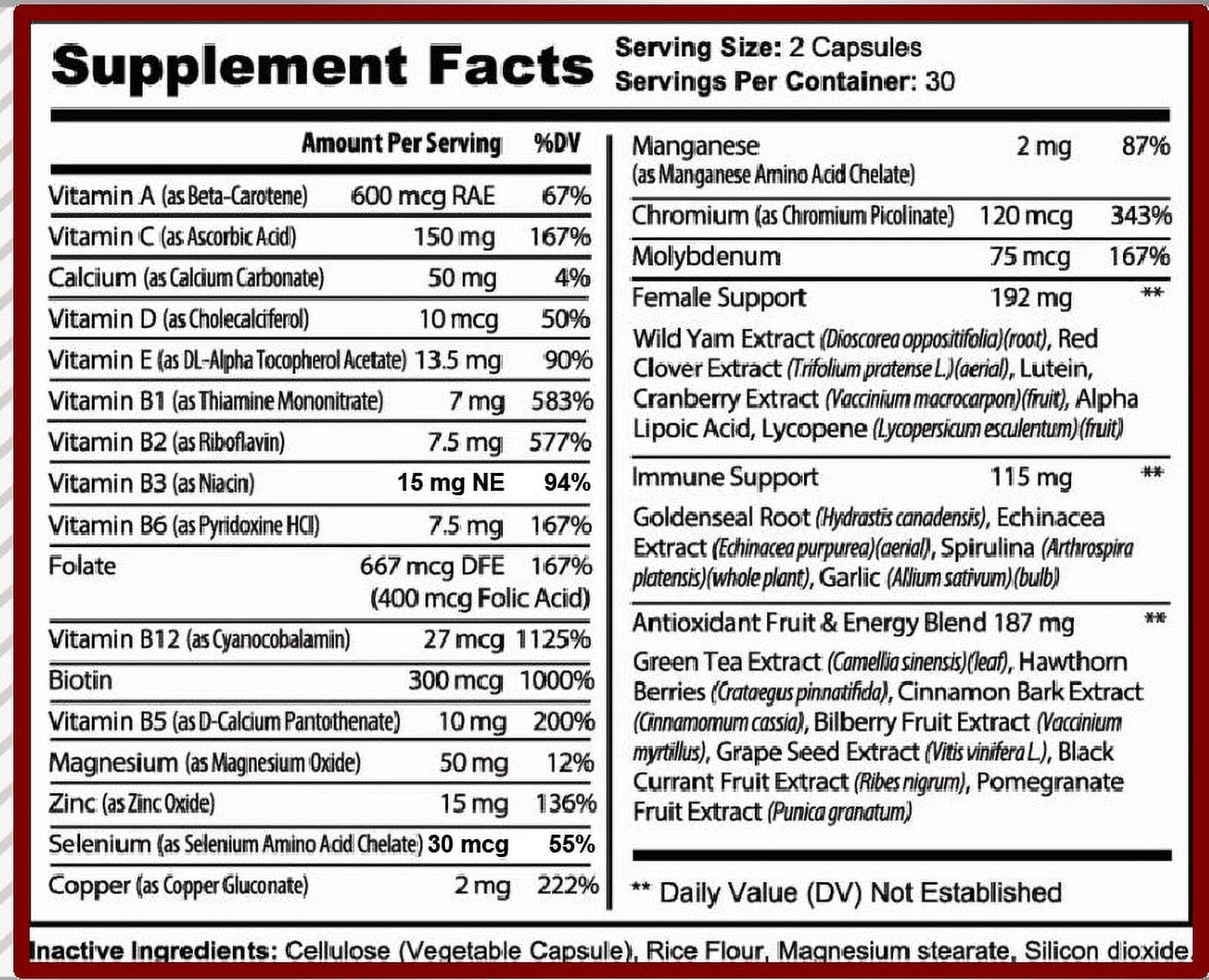 MiracleMulti Women's Multivitamin - Female Support Formula and B Vitamins for Women, Immune Support, Antioxidant Complex, Non-GMO - 60 Capsules