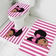 thumbnail image 4 of Cute Girl Bathroom Rugs Set Pink White Stripe Bow Cartoon Vintage Style Non Slip Absorbent Soft Bath Mats 3 Piece Set with Bathroom Rug, U-Shaped Floor Mat, Toilet Seat Cover Large Size, 4 of 9
