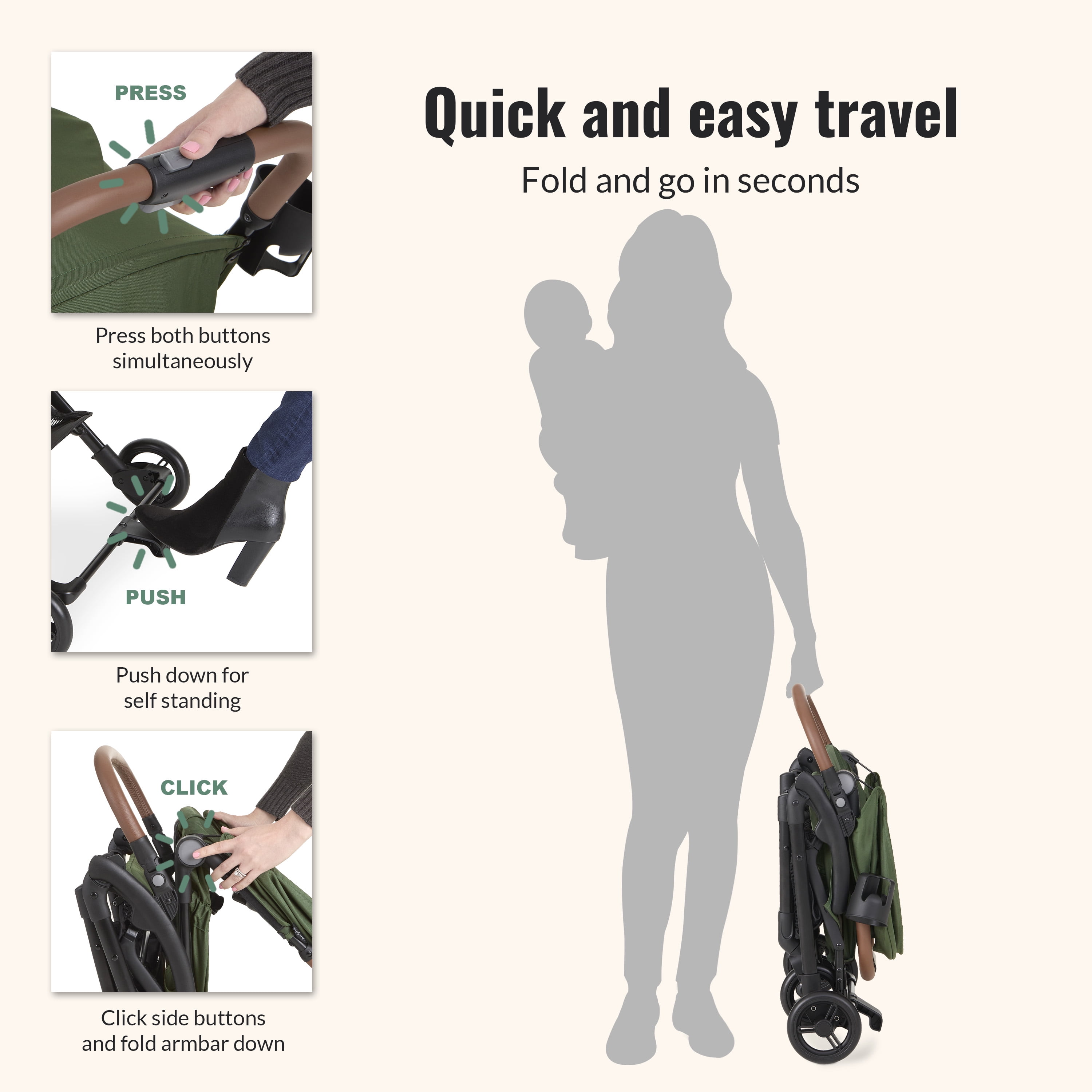 Dream On Me RioGlide Compact Stroller, Forest Green