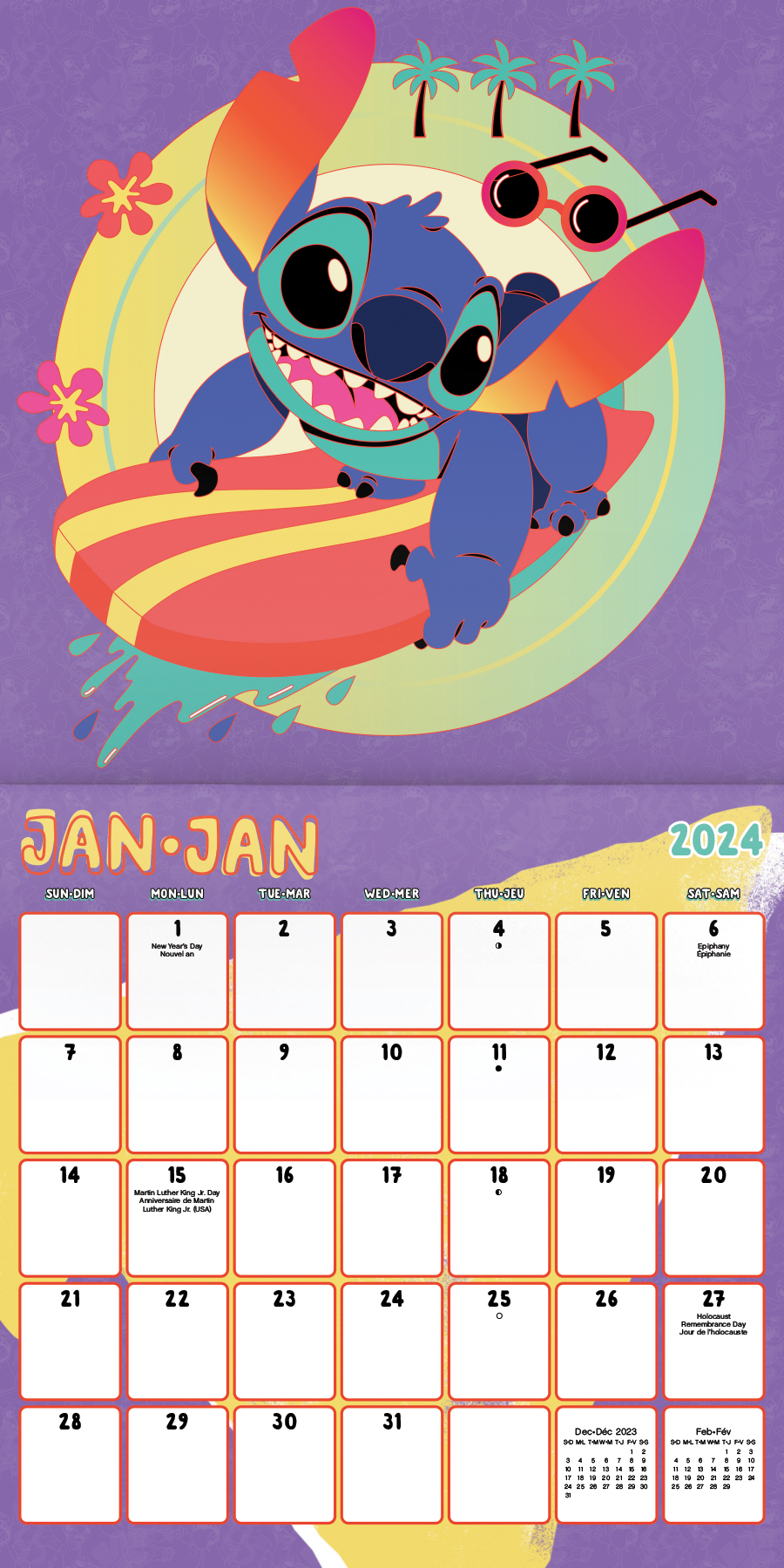 Trends International 2024 Disney Lilo & Stitch Mini Wall Calendar & Push Pins & Push Pins
