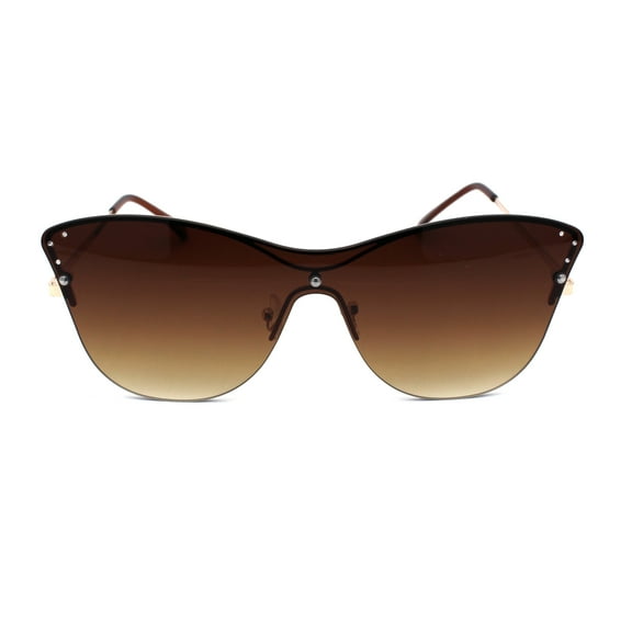Womens Cat Eye Shield Luxury Rhinestone Sunglasses Gold Brown