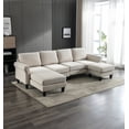 thumbnail image 2 of U-Shaped Sectional Sofa with Chaise lounge and Movable Ottoman, 108" W 5-Seater Corner Couch with Padded Cushions and 2 Pillows, Modular Sectional Sofa for Home Office Apartment, Beige, 2 of 9