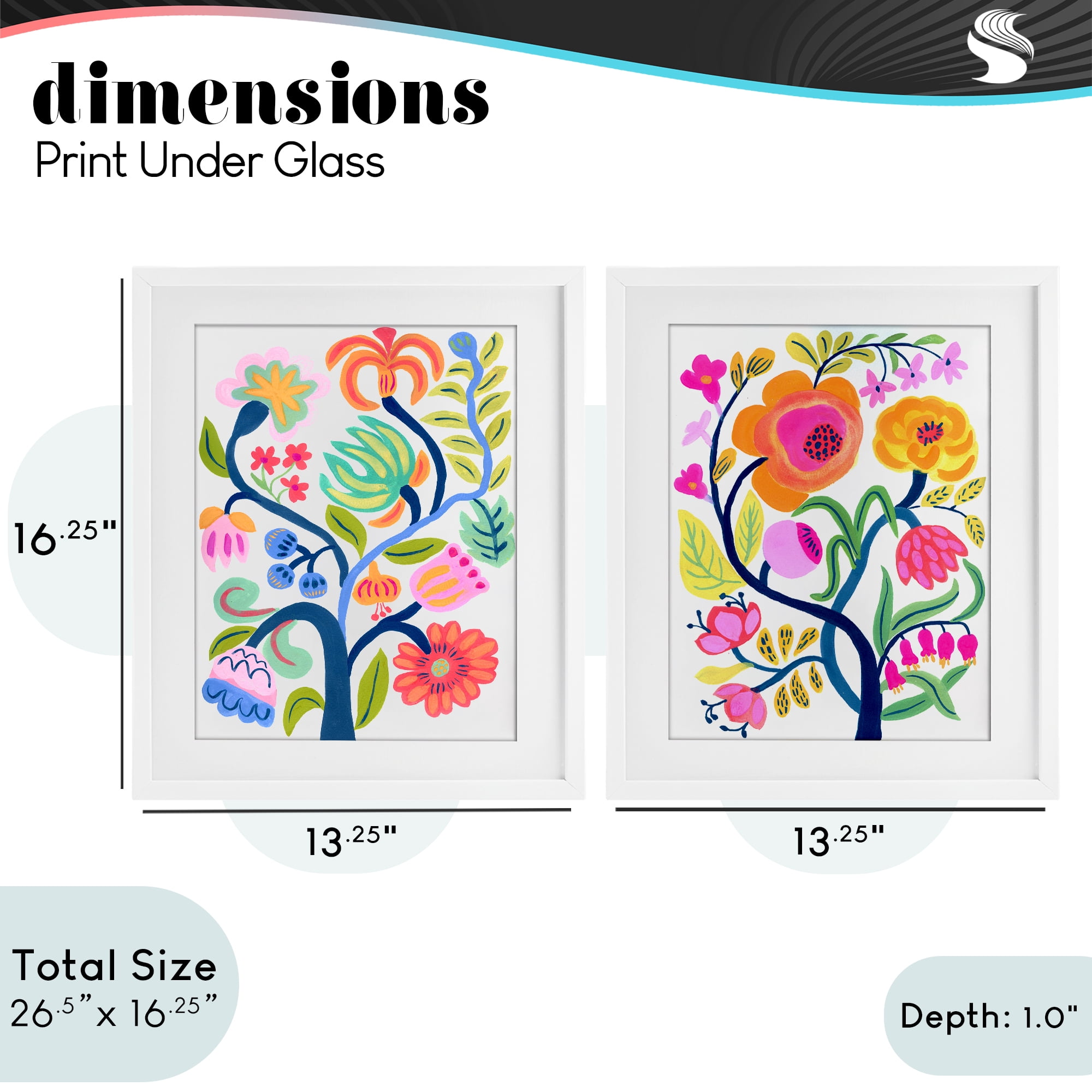 Stupell Industries Colorful Boho Blue Tree 2 Piece White Framed Print Under Glass Set, design by Suzanne Allard