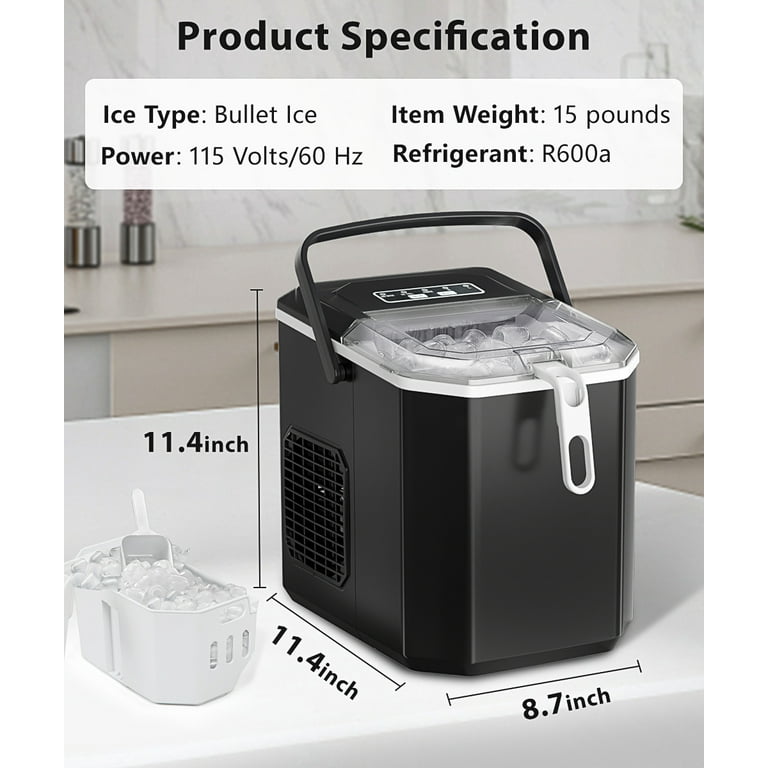 COWSAR Portable Countertop Ice Maker Machine, 6 Mins/9 Pcs Bullet  26.5lbs/24Hrs with Self-Cleaning, Ice Scoop and Basket for  Party/Kitchen/Home/Office