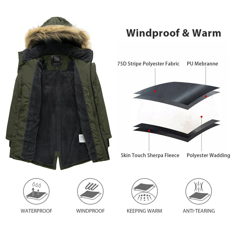 ZSHOW Boy's Puffer Jacket Fleece Lined Winter Coat with Faux Fur Lined Hood  Green 8 