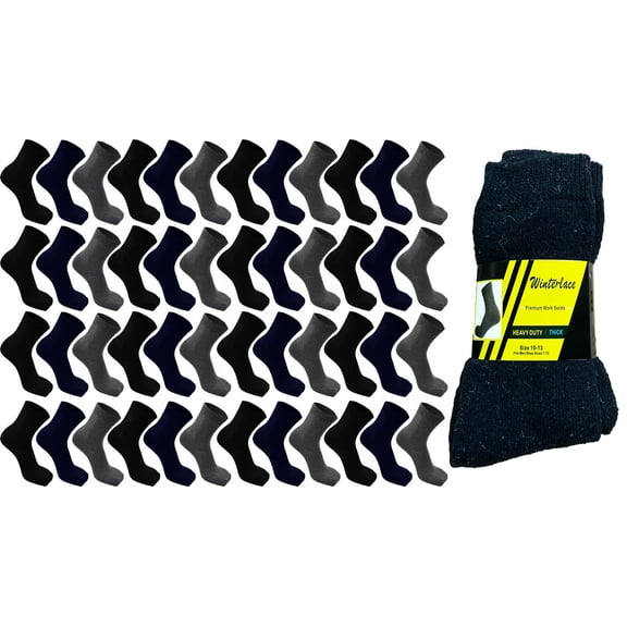 48 Pairs Thermal Winter Socks for Men, Warm Heavy Duty Cushioned Thick Winter Bulk Wholesale (Assorted)