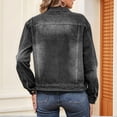 thumbnail image 6 of Female Basic Button Down Stretch Fitted Long Sleeves Denim Jean Jacket Black & Grey M, 6 of 8