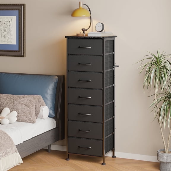 Fairy Black Tall Dresser with 7 Fabric Drawers, Bedroom Storage Organizer for Closet, Entryway, Hallway