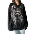 thumbnail image 1 of Fortune Women Gothic Tops Feathers Print V-Neck Long Sleeve T-Shirt Punk Pullover, 1 of 8