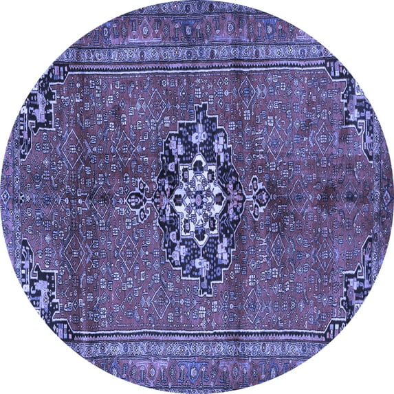 Ahgly Company Machine Washable Indoor Round Medallion Blue Traditional Area Rugs, 6' Round