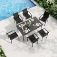thumbnail image 3 of 7 Piece Patio Dining Set for 6, Outdoor Metal Dining Furniture Set with Rectangular Slatted Table, 6 Breathable Textilene Chairs, Modern Backyard Deck Porch Poolside, 3 of 7