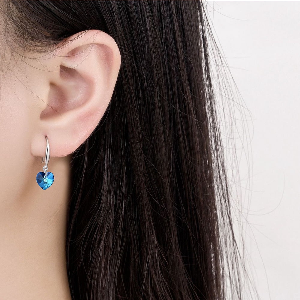 APIPEE S925 Sterling Silver Heart Hook Ocean Heart Earrings Jewelry