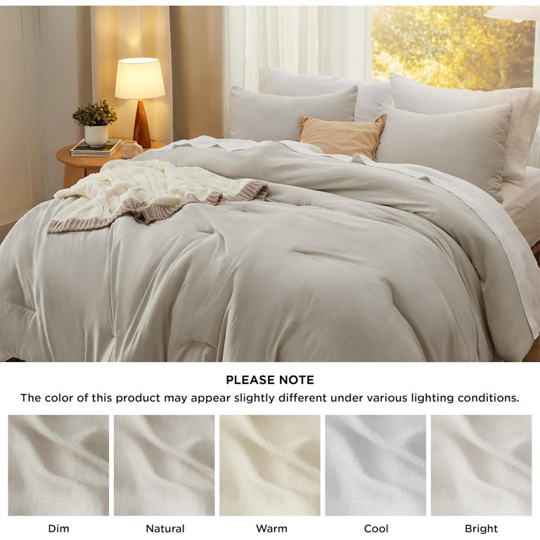 King Size Tan Comforter Set - 3 Piece Lightweight Microfiber, Down Alternative Bedding