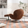 thumbnail image 3 of Velvet Swivel Accent Chair with Ottoman, Chaise Lounger Armchair TV Chair Lazy Sofa with Footstool & Metal Legs, Upholstered Lounge Sofa Chair for Bedroom Living Room, 360 Degree Swiveling, Brown, 3 of 7